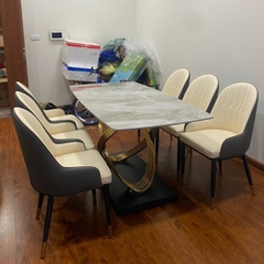 Bàn Ăn Nhập Khẩu Mặt Đá Chân Ovant Mạ PVD