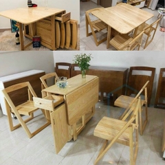 Bàn Ăn Gấp Gọn 4 Ghế Gỗ Sồi Có Đệm