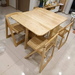 Bộ Bàn Ăn Thông Minh Gấp Gọn 4 Ghế Gỗ Sồi