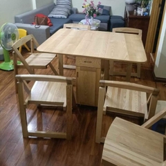 Bàn Ăn Gấp Gọn 4 Ghế Gỗ Sồi Có Đệm