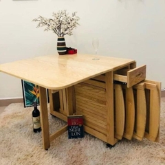 Bộ Bàn Ăn Thông Minh Gấp Gọn 4 Ghế Gỗ Sồi