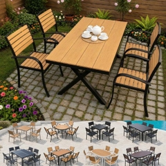 Bộ Bàn Ngoài Trời Nhôm Đúc Polywood Chân Chữ X 4 Ghế ND21