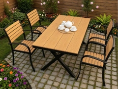 Bộ Bàn Ngoài Trời Nhôm Đúc Polywood Chân Chữ X 4 Ghế ND21