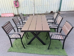 Bộ Bàn Ngoài Trời Nhôm Đúc Polywood Dài 1m8 6 Ghế ND23