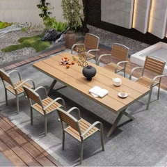 Bộ Bàn Ngoài Trời Nhôm Đúc Polywood Dài 1m8 6 Ghế ND23