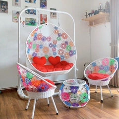 Bộ Xích Đu Đôi Đồng Tiền Mây Nhựa XD38