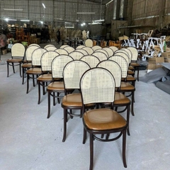 Bộ Bàn Ăn Gỗ Sồi 6 Ghế Thonet Tựa Mây