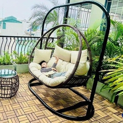 Bộ Xích Đu Đôi Đồng Tiền Mây Nhựa XD38