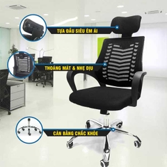 Ghế Văn Phòng Lưng Lưới Chân Xoay Tựa Đầu GX01