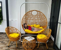 Bộ Xích Đu Đôi Đồng Tiền Mây Nhựa XD38