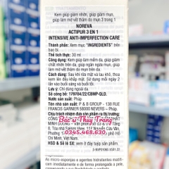 Kem giảm nhờn mụn, giúp làm mờ thâm mụn 3 trong 1 NOREVA Actipur 3 EN 1 Intensive Anti-Imperfecion Care Cream - 30ml