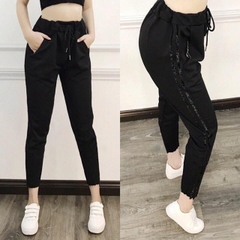 Quần jogger nữ 2 sọc kim tuyếncao cấp, quần thể thao nữ dây rút màu đen chất vải Mỳ Hàn đẹp cạp chun năng động ELY260