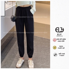 Quần jogger nữ trơn cạp chun chất Mỳ Hàn Cao Cấp ELY viền ly đứng dáng nổi bật phong cách thể thao ELY216
