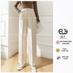 Quần ống rộng nữ lưng cao dáng suông culottes Chất Ruby hàn cao cấp phối dây buộc eo nhiều màu hot dễ kết hợp ELY100