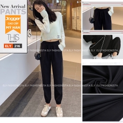 Quần jogger nữ trơn cạp chun chất Mỳ Hàn Cao Cấp ELY viền ly đứng dáng nổi bật phong cách thể thao ELY216