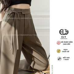 Quần ống rộng nữ lưng cao dáng suông culottes Chất Ruby hàn cao cấp phối dây buộc eo nhiều màu hot dễ kết hợp ELY100