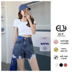 Áo croptop cổ vuông nữ ELY  thun ôm body tanktop 3 lỗ cộc tay cao cấp nhiều màu đen trắng tím nâu hồngELY218