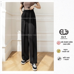 Quần ống rộng nữ lưng cao dáng suông culottes Chất Ruby hàn cao cấp phối dây buộc eo nhiều màu hot dễ kết hợp ELY100