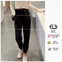 Quần jogger nữ trơn cạp chun chất Mỳ Hàn Cao Cấp ELY viền ly đứng dáng nổi bật phong cách thể thao ELY216