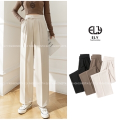 Quần ống rộng nữ lưng cao dáng suông culottes Chất Ruby hàn cao cấp phối dây buộc eo nhiều màu hot dễ kết hợp ELY100
