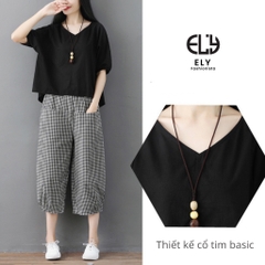 Sét đồ bộ nữ Bomber caro mặc nhà áo chất thô đũi tay lỡ quần kẻ caro chất thô  cao cấp ống suông năng động  ELY003
