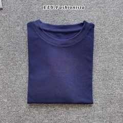 Áo croptop nữ tay dài cổ tròn vải thun coton co giãn 4 chiều kiểu basic dáng ôm body màu đen đẹp ELY278