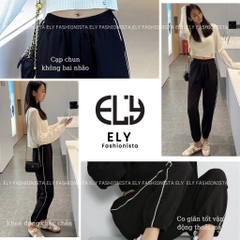Quần jogger nữ trơn cạp chun chất Mỳ Hàn Cao Cấp ELY viền ly đứng dáng nổi bật phong cách thể thao ELY216