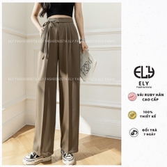 Quần ống rộng nữ lưng cao dáng suông culottes Chất Ruby hàn cao cấp phối dây buộc eo nhiều màu hot dễ kết hợp ELY100