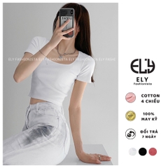 Áo croptop cổ vuông nữ ELY  thun ôm body tanktop 3 lỗ cộc tay cao cấp nhiều màu đen trắng tím nâu hồngELY218
