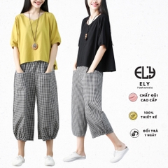 Sét đồ bộ nữ Bomber caro mặc nhà áo chất thô đũi tay lỡ quần kẻ caro chất thô  cao cấp ống suông năng động  ELY003