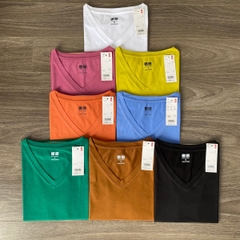 Áo phông nữ ELY trơn cổ tim ngắn tay dáng suông cotton basic đẹp trắng cao cấp, áo  thun nữ cổ V cộc tay đen ELY205
