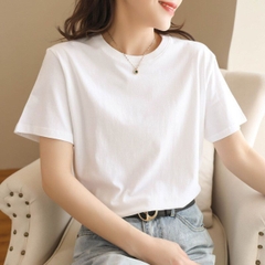 Áo thun nữ trơn cổ tròn tay ngắn dáng suông đen trắng cao cấp,áo phông nữ cộc tay cotton basic chất vải đẹp ELY207R