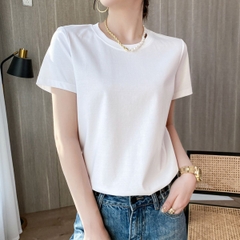 Áo thun nữ trơn cổ tròn tay ngắn dáng suông đen trắng cao cấp,áo phông nữ cộc tay cotton basic chất vải đẹp ELY207R