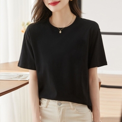 Áo thun nữ trơn cổ tròn tay ngắn dáng suông đen trắng cao cấp,áo phông nữ cộc tay cotton basic chất vải đẹp ELY207R