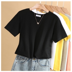 Áo thun nữ trơn cổ tròn tay ngắn dáng suông đen trắng cao cấp,áo phông nữ cộc tay cotton basic chất vải đẹp ELY207R