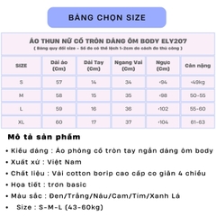 Áo phông nữ cổ tròn tay ngắn ôm body kiểu basic vải thun cotton borip cao cấp co giãn 4c không bai nhão trắng đen ELY207