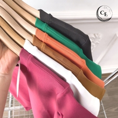 Áo phông nữ cổ tròn tay ngắn ôm body kiểu basic vải thun cotton borip cao cấp co giãn 4c không bai nhão trắng đen ELY207