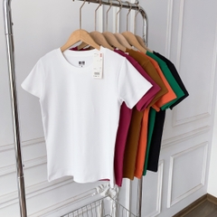Áo phông nữ cổ tròn tay ngắn ôm body kiểu basic vải thun cotton borip cao cấp co giãn 4c không bai nhão trắng đen ELY207