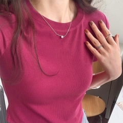 Áo phông nữ cổ tròn tay ngắn ôm body kiểu basic vải thun cotton borip cao cấp co giãn 4c không bai nhão trắng đen ELY207