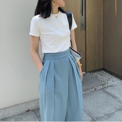 Áo phông nữ cổ tròn tay ngắn ôm body kiểu basic vải thun cotton borip cao cấp co giãn 4c không bai nhão trắng đen ELY207