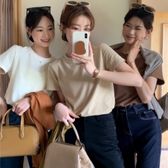 Áo phông nữ cổ tròn tay ngắn ôm body kiểu basic vải thun cotton borip cao cấp co giãn 4c không bai nhão trắng đen ELY207