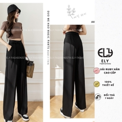 Quần ống rộng nữ lưng cao dáng suông culottes Chất Ruby hàn cao cấp phối dây buộc eo nhiều màu hot dễ kết hợp ELY100