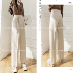 Quần ống rộng nữ lưng cao dáng suông culottes Chất Ruby hàn cao cấp phối dây buộc eo nhiều màu hot dễ kết hợp ELY100