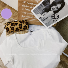 Áo croptop tay dài cổ vuông thun ôm body crotop nữ vải cotton borip co giãn tốt ELY204