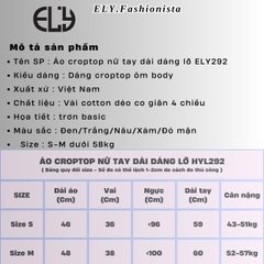 Áo croptop nữ tay dài cổ tròn vải thun coton co giãn 4 chiều kiểu basic dáng ôm body màu đen đẹp ELY278