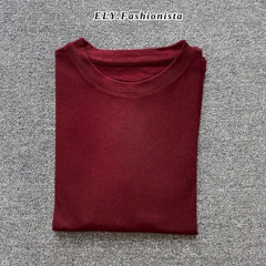 Áo croptop nữ tay dài cổ tròn vải thun coton co giãn 4 chiều kiểu basic dáng ôm body màu đen đẹp ELY278