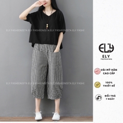 Sét đồ bộ nữ Bomber caro mặc nhà áo chất thô đũi tay lỡ quần kẻ caro chất thô  cao cấp ống suông năng động  ELY003