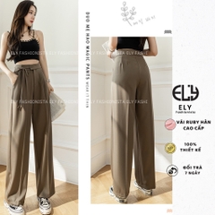 Quần ống rộng nữ lưng cao dáng suông culottes Chất Ruby hàn cao cấp phối dây buộc eo nhiều màu hot dễ kết hợp ELY100