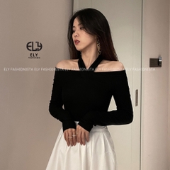 Áo thun nữ trễ vai tay dài chất  thun cotton dẻo cao cấp co giãn 4 chiều cách điệu áo phông nữ đi làm đi chơi  ELY105