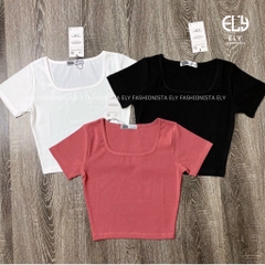 Áo croptop cổ vuông nữ ELY  thun ôm body tanktop 3 lỗ cộc tay cao cấp nhiều màu đen trắng tím nâu hồngELY218